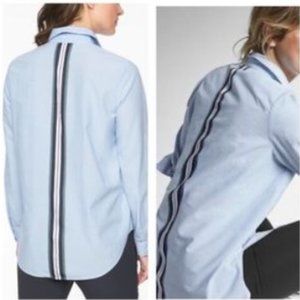 Athleta Marinwood back stripe button down blue shirt Medium